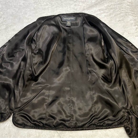 Banana Republic 100% Silk  Blazer Jacket Dark Brow Quilt Womens - Picture 3 of 4